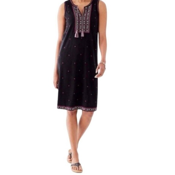 J.Jill Embroidered Sleeveless Knit Dress Black Pink Tassel Detail Size Small - Picture 1 of 6